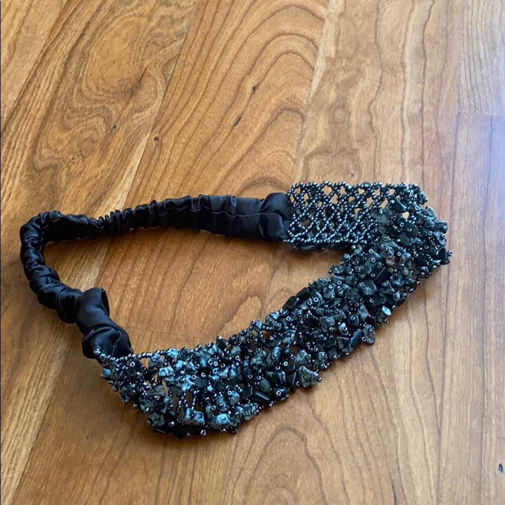 NWOT Black satin and bead headband